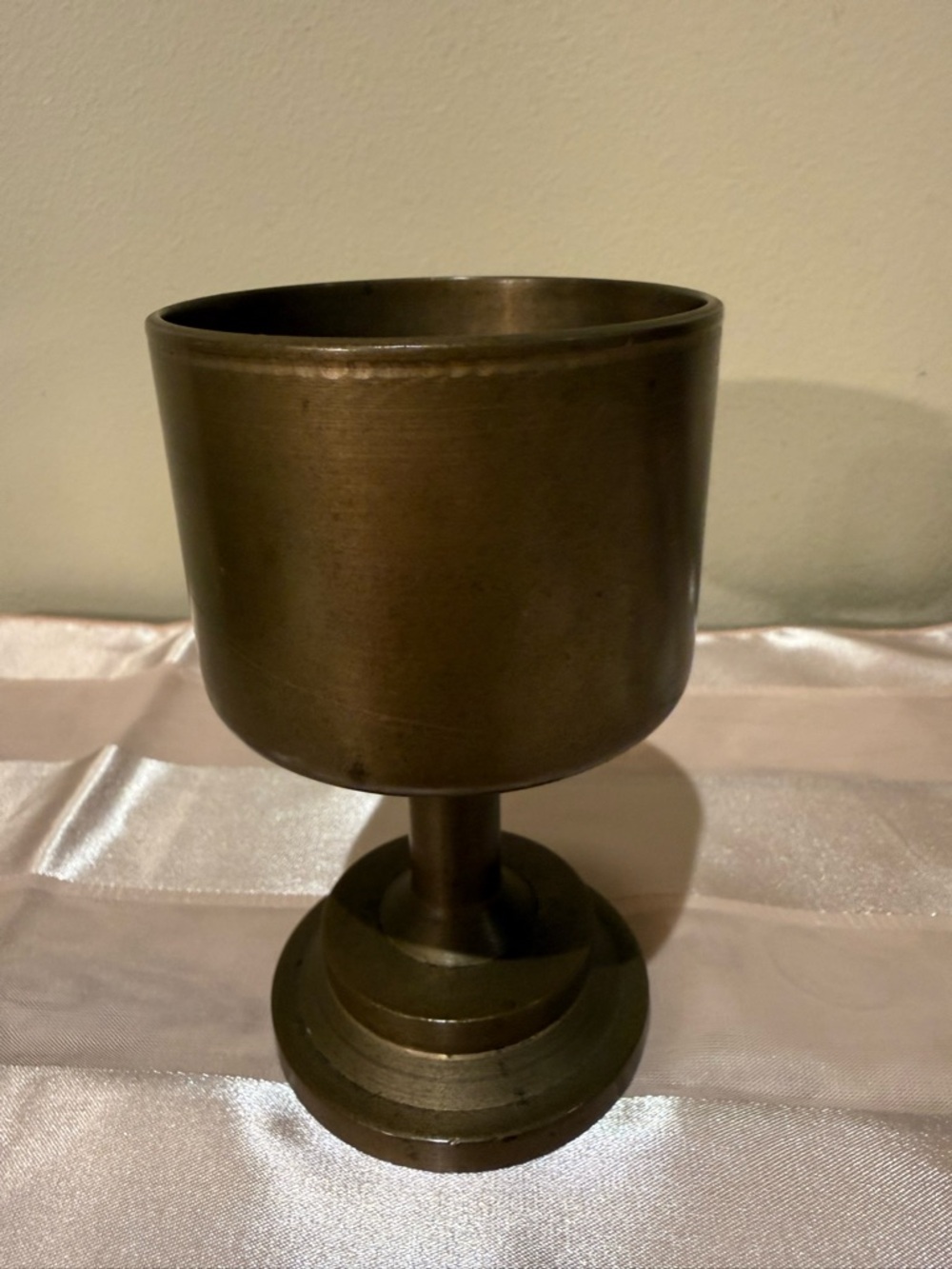 Vintage Solid Brass Heavy Chalice Goblet - MCM Pedestal Cup Patina 4.75” 3lbs